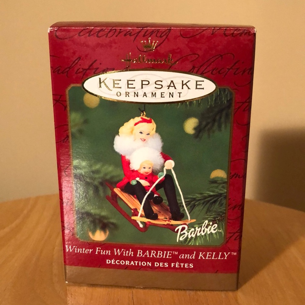2000 Hallmark Winter Fun 
with Barbie and Kelly Christmas Ornament 
Vintage
